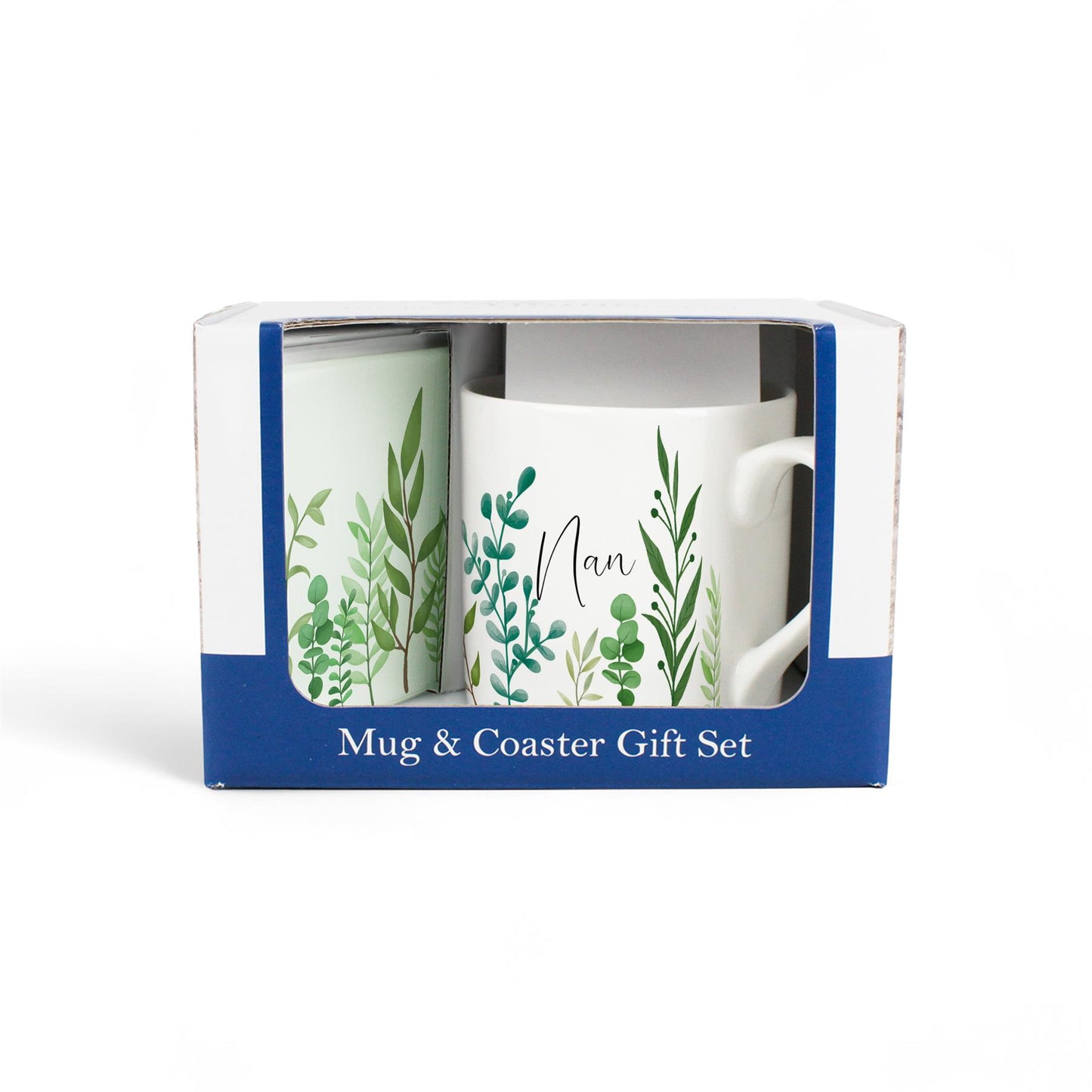 Green Foliage Personalised Mug & Coaster Gift Set
