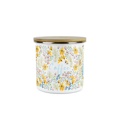 Purely Home Daisies Coffee Canister - White Enamel Kitchen Storage Container