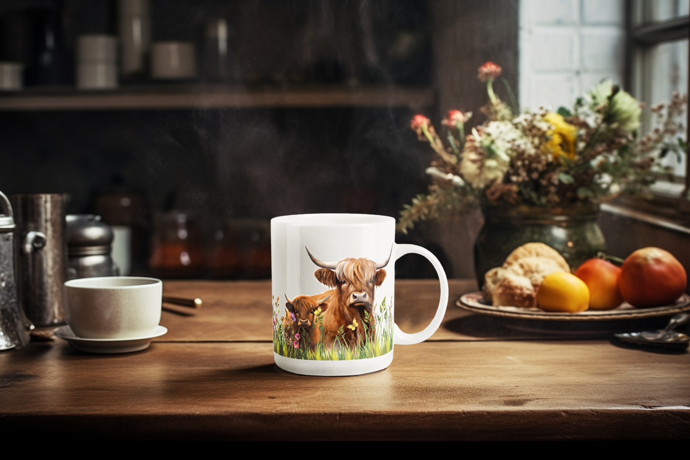 Highland cow bone china mug